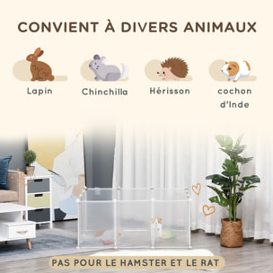 Cage parc enclos modulable petits animaux - dim. 105L x 105l x 45H cm - 12 panneaux résine PP opaque