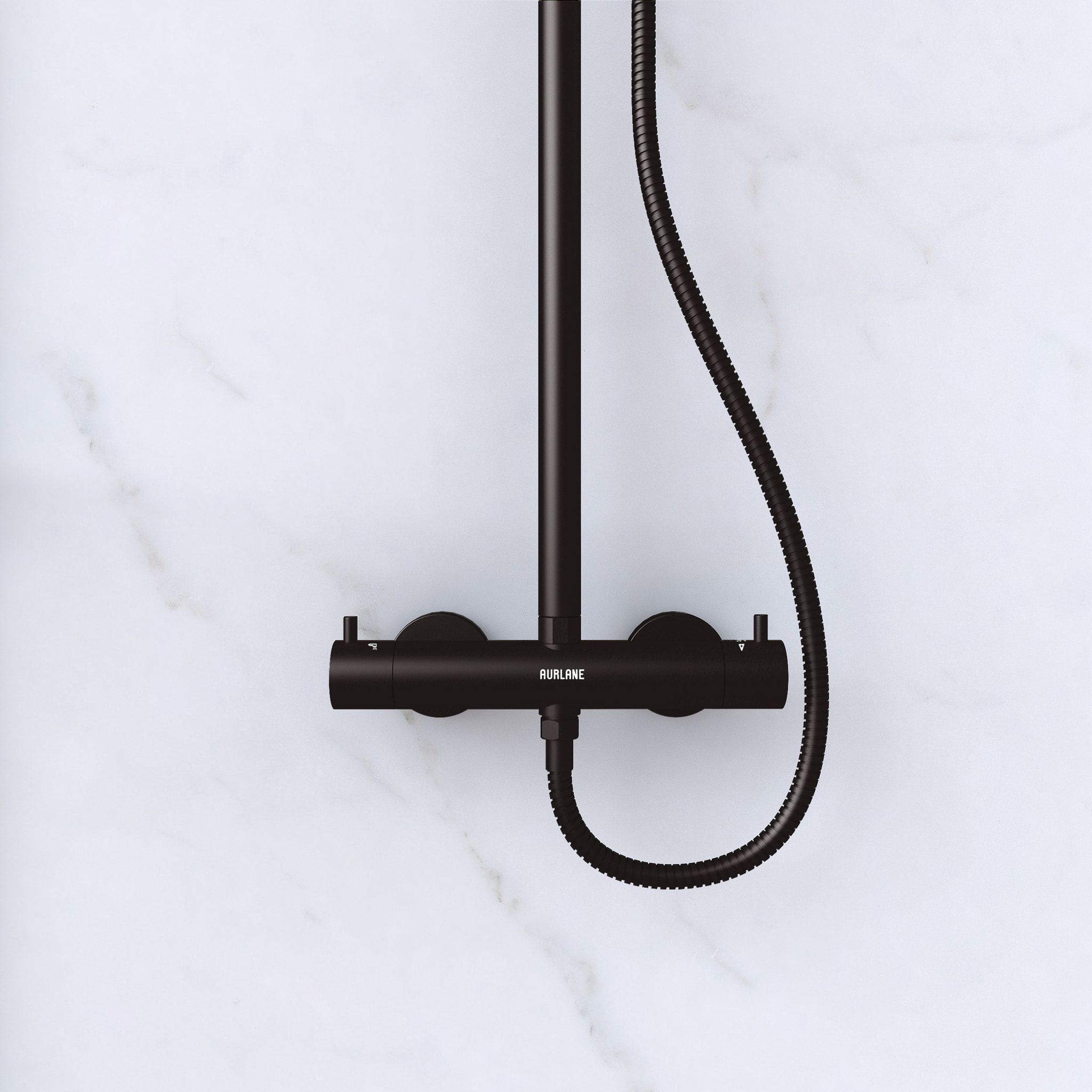 Paroi de Douche 120 cm Sérigraphie Noire et Receveur Blanc 80x120 + Colonne de Douche Thermostatique
