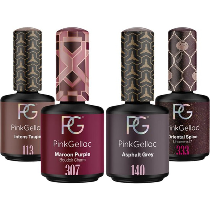 Set vernis semi-permanent - 4 x 15 ml Taupe, Violet, Gris & Violet Pailleté