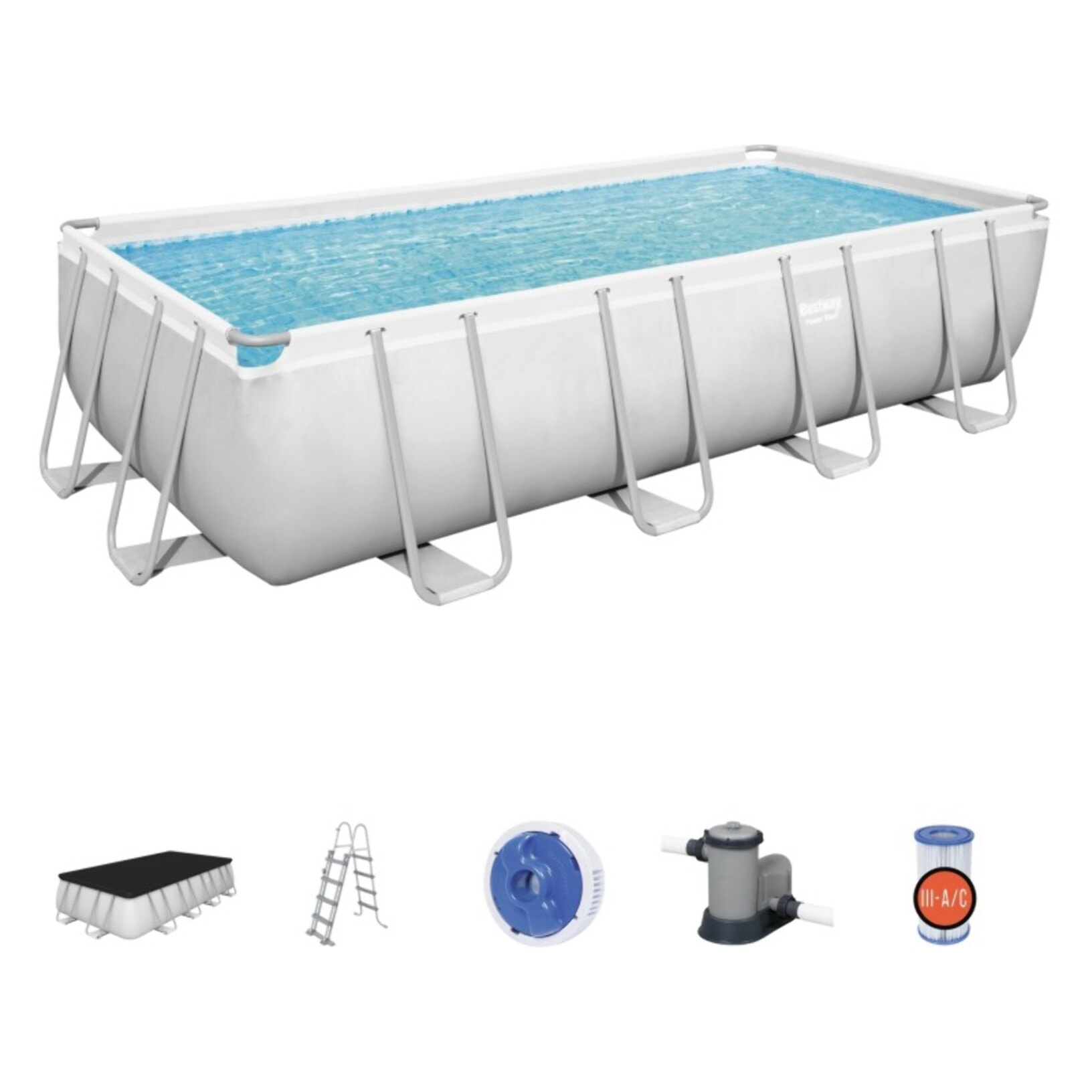 Bestway Piscine hors sol tubulaire rectangulaire Bestway Power Steel 549 x 274 x 122 cm gris clair