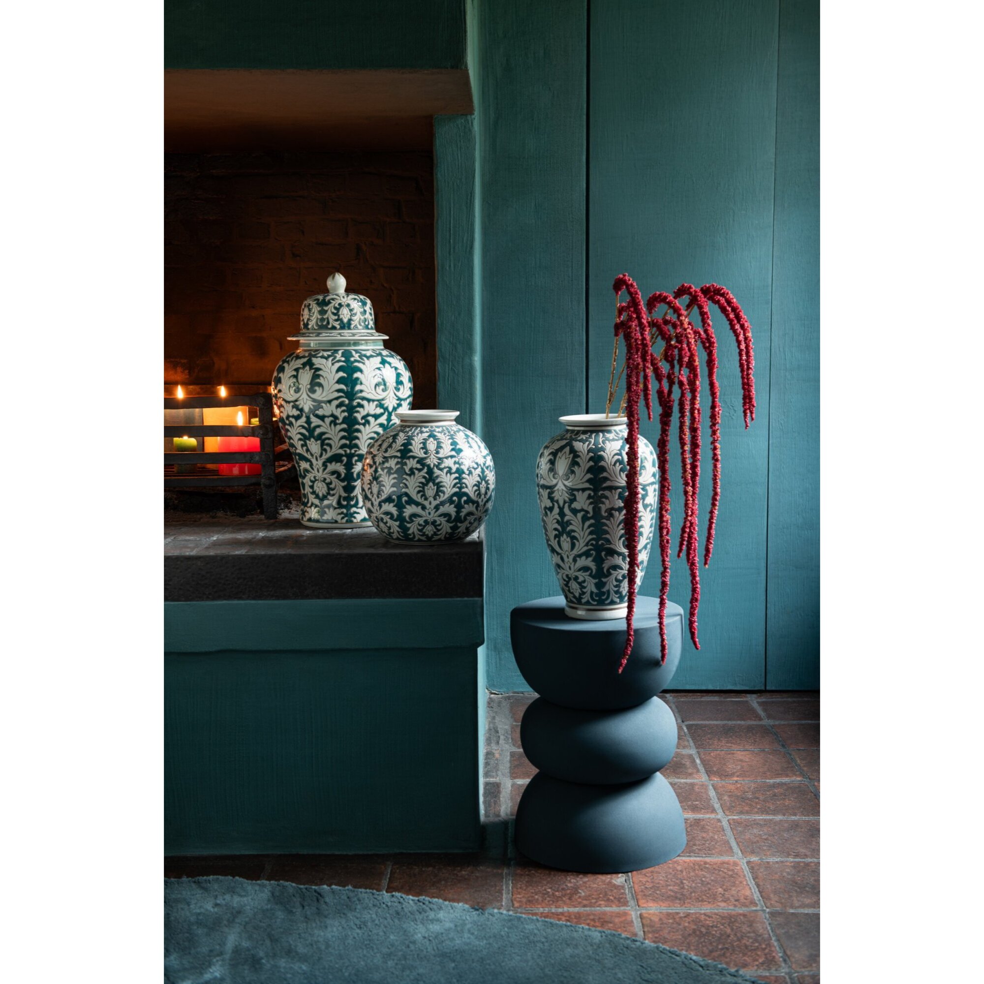 J-Line vase Victoria Rond - porcelaine - vert/blanc - Ø 26 cm