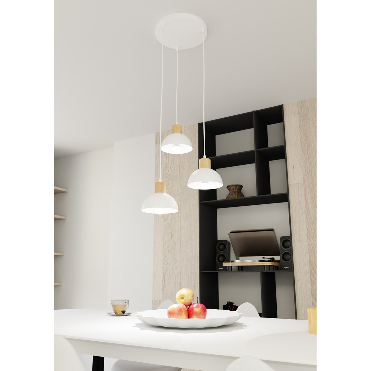 Lampada a sospensione Seco in acciaio e legno naturale