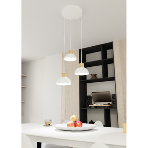 Lampada a sospensione Seco in acciaio e legno naturale