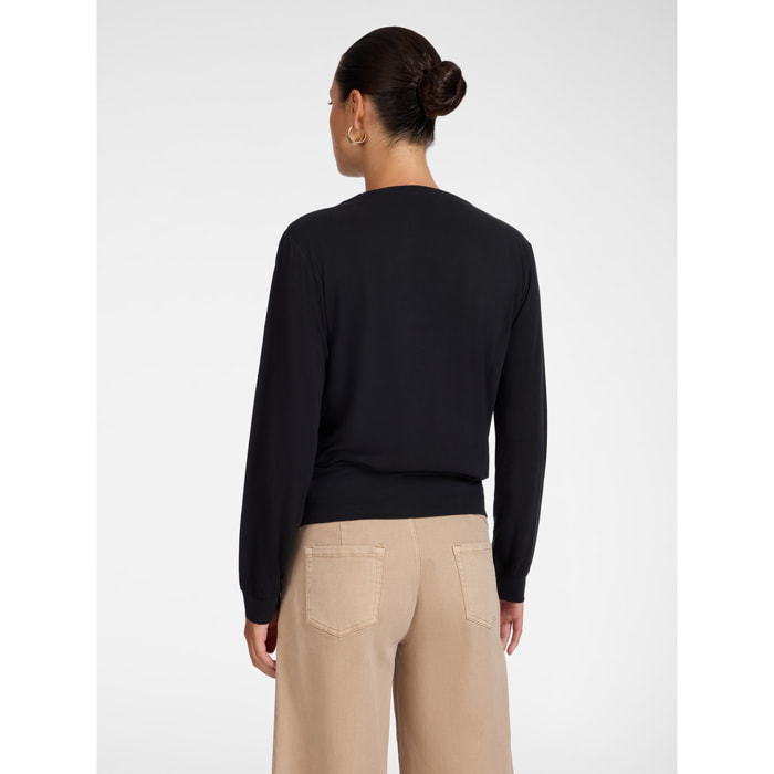 Elena Mirò - T-shirt misto modal con scollo barchetta - Nero
