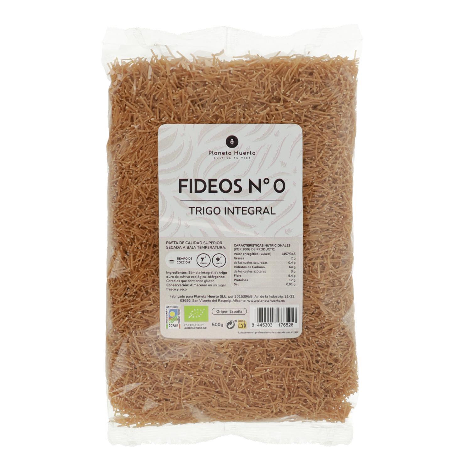 PLANETA HUERTO | Fideos Nº0 de Trigo Integral ECO 500g – Pasta Integral Ecológica para Dietas Saludables