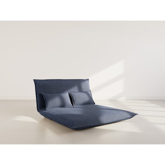 Candice - Banquette 2 places convertible clic-clac en velours côtelé - Bleu nuit