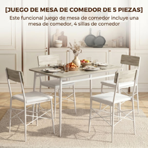 HOMCOM Juego de Mesa y Sillas de Comedor 5 Piezas, Mesa de Cocina Rectangular con 4 Sillas Acolchadas, Estilo Moderno, Marco Metálico, para Espacios Pequeños, Salón, 106x66x75 cm, Roble y Blanco