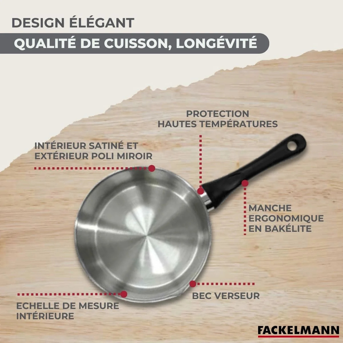 Batterie de cuisine avec 3 faitouts 16/20/24 cm et 3 casseroles 12/16/20 cm et 5 ustensiles de cuisine Fackelmann Généva Brillant Vario