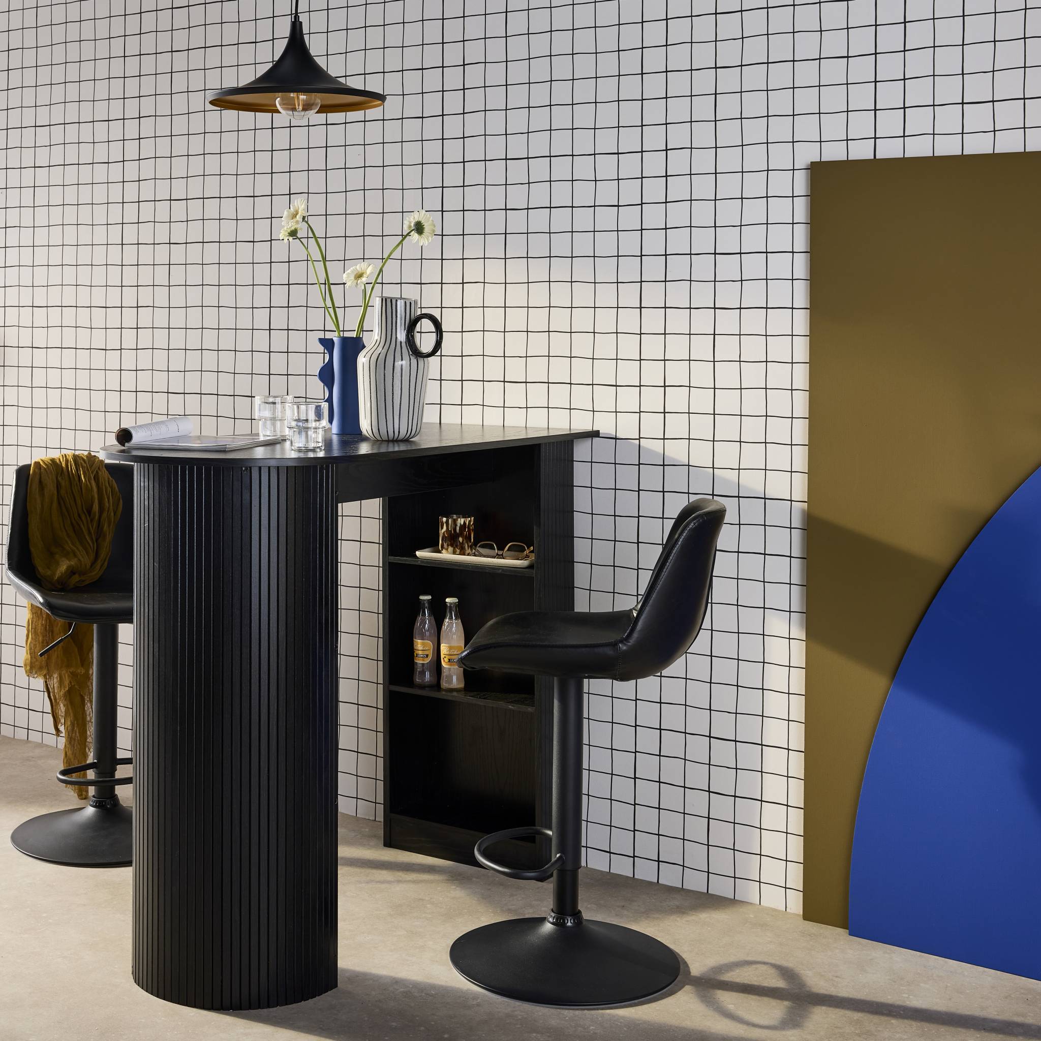 Table bar, table haute de cuisine décor bois avec rangements WALLIS