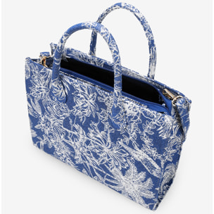Bolso shopper azul en canvas estampado