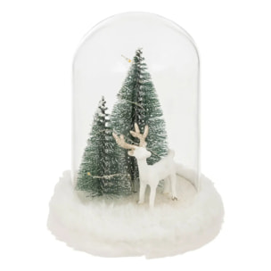 Décoration cloche en verre avec renne H21cm 10 LED blanc chaud à piles