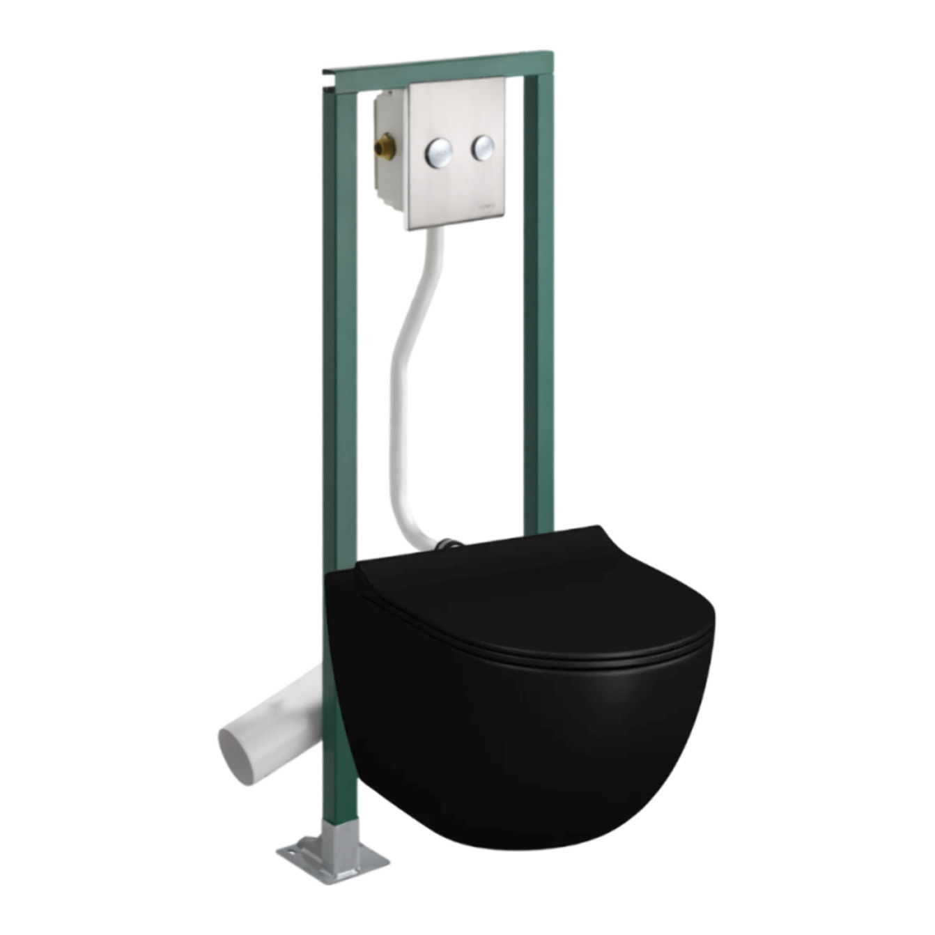 Pack WC suspendu sans bride Sento noir mat  + Abattant frein de chute + Bâti-support autoportant PRESTO + Plaque chromée