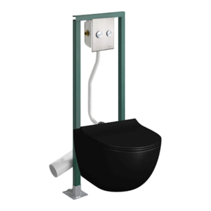 Pack WC suspendu sans bride Sento noir mat  + Abattant frein de chute + Bâti-support autoportant PRESTO + Plaque chromée