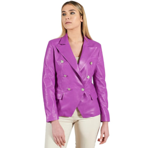 Giacca blazer doppio petto in pelle naturale glicine