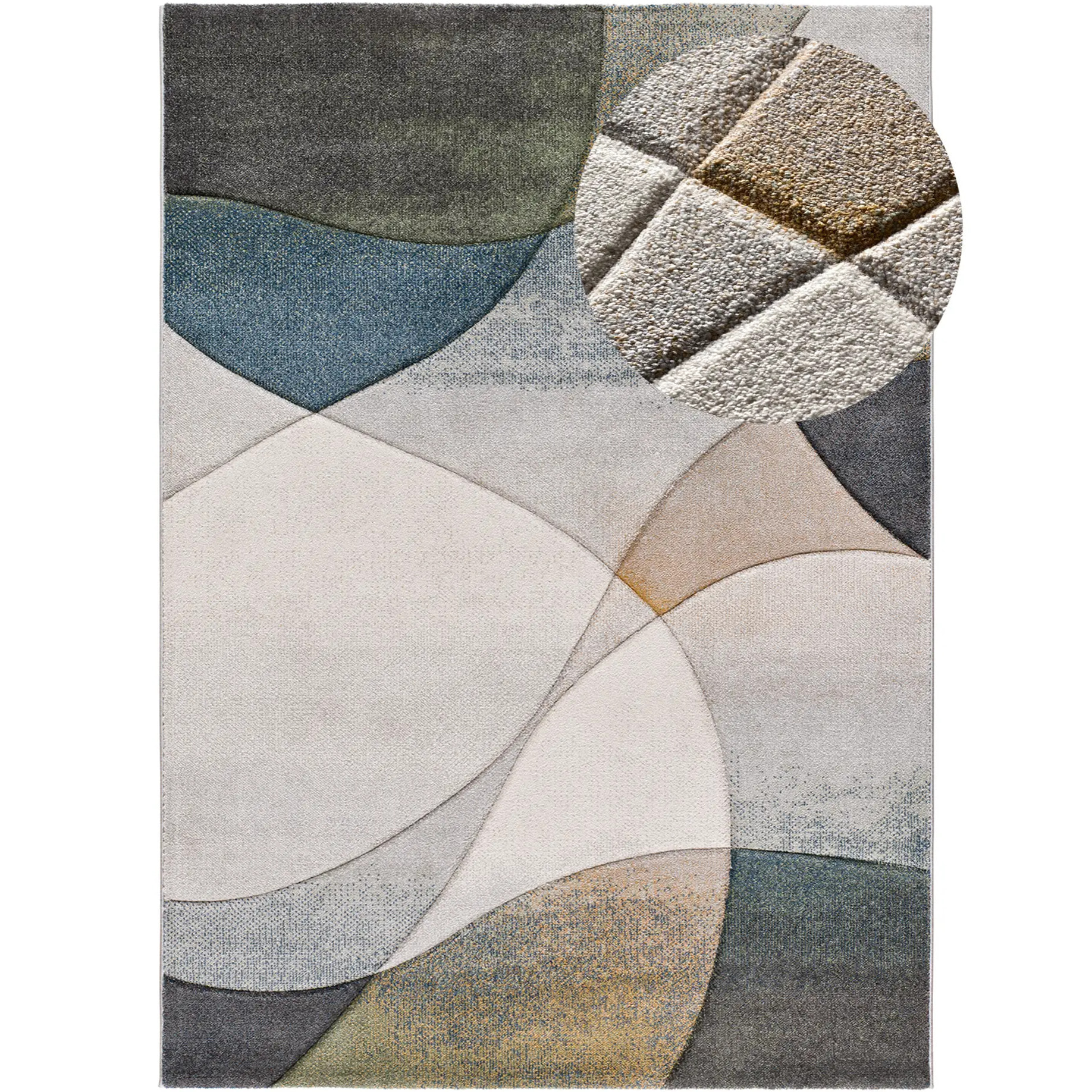 BADET Alfombra abstracta de pelo corto gris y azul, varias medidas disponibles.