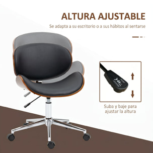 Vinsetto Silla de Oficina con Ruedas, Silla de Escritorio Tapizada en PU con Asiento Ancho y Curvado de Madera, Respaldo Acolchado, Altura Ajustable, Diseño sin Brazos, para Casa, Oficina, Negro