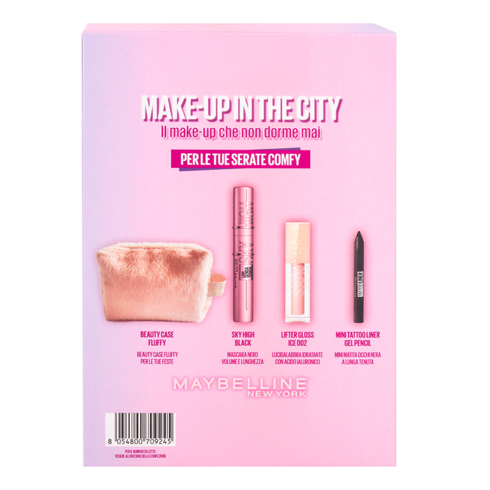 Confezione Regalo Natale Make Up in The City con Mascara Sky High + Lifter Gloss Ice 002 + Matita + Beauty Case