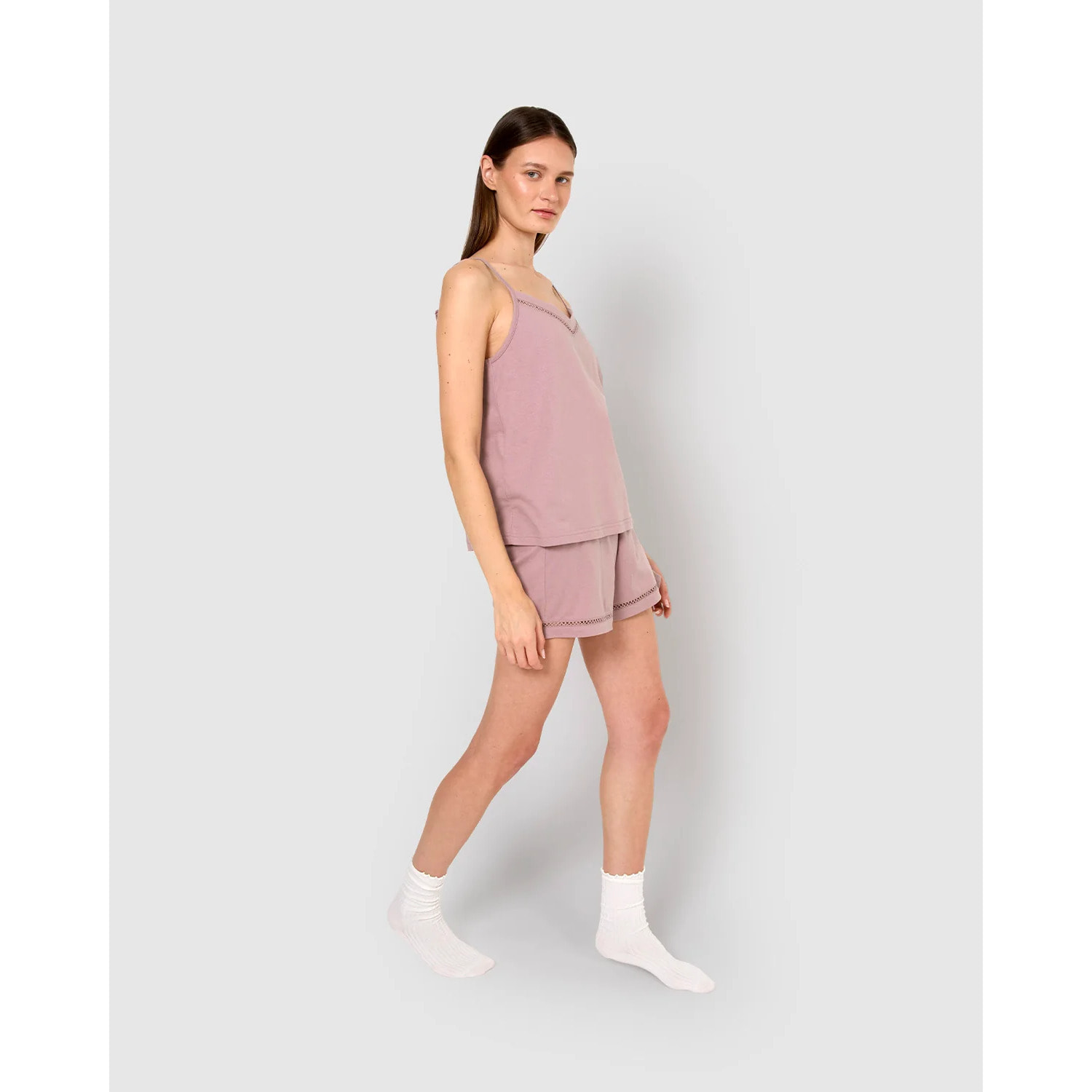Pigiama corto cotone sfilatura spalline lilla