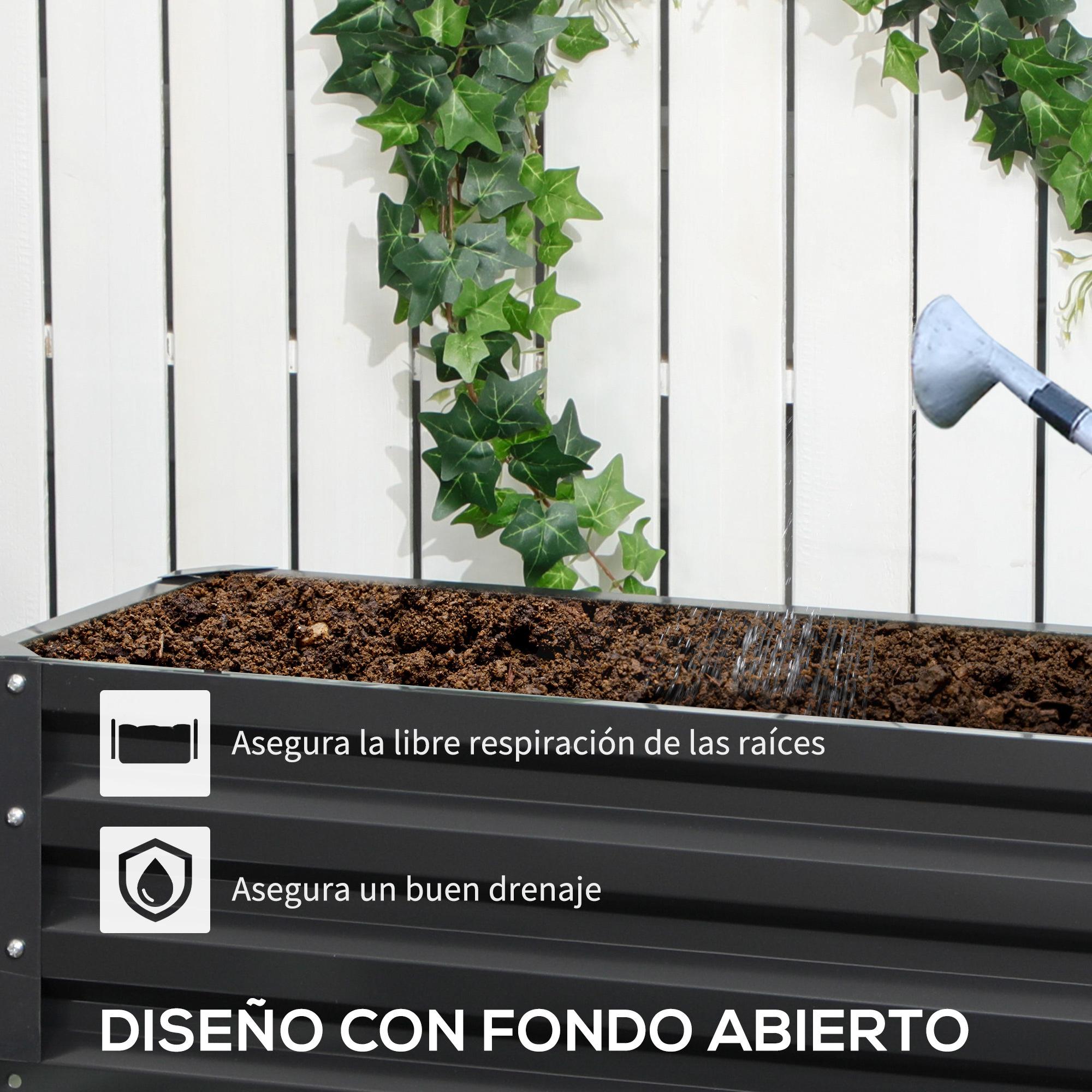 Huerto Urbano de 2 Niveles Jardinera Exterior de Acero con Diseño de Escalera para Cultivos Plantas Medicina Herbaria Flores para Terraza Jardín 120x101x58 cm Gris Oscuro