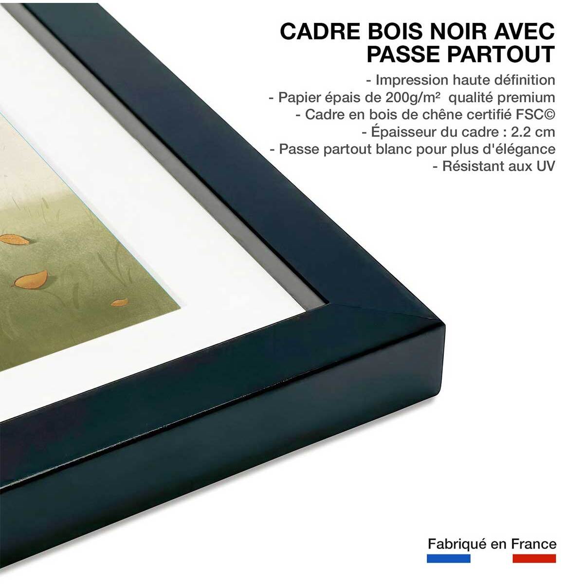 Affiche enfant hiboux amoureux  Affiche sous cadre noir