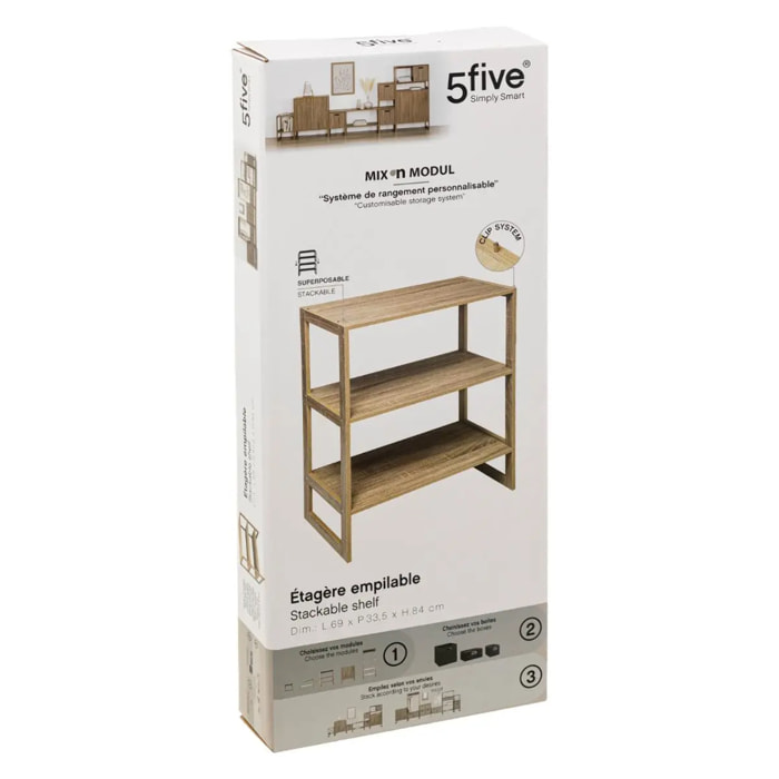 Étagère 4 cases empilables "Mix N' Modul" effet chêne naturel