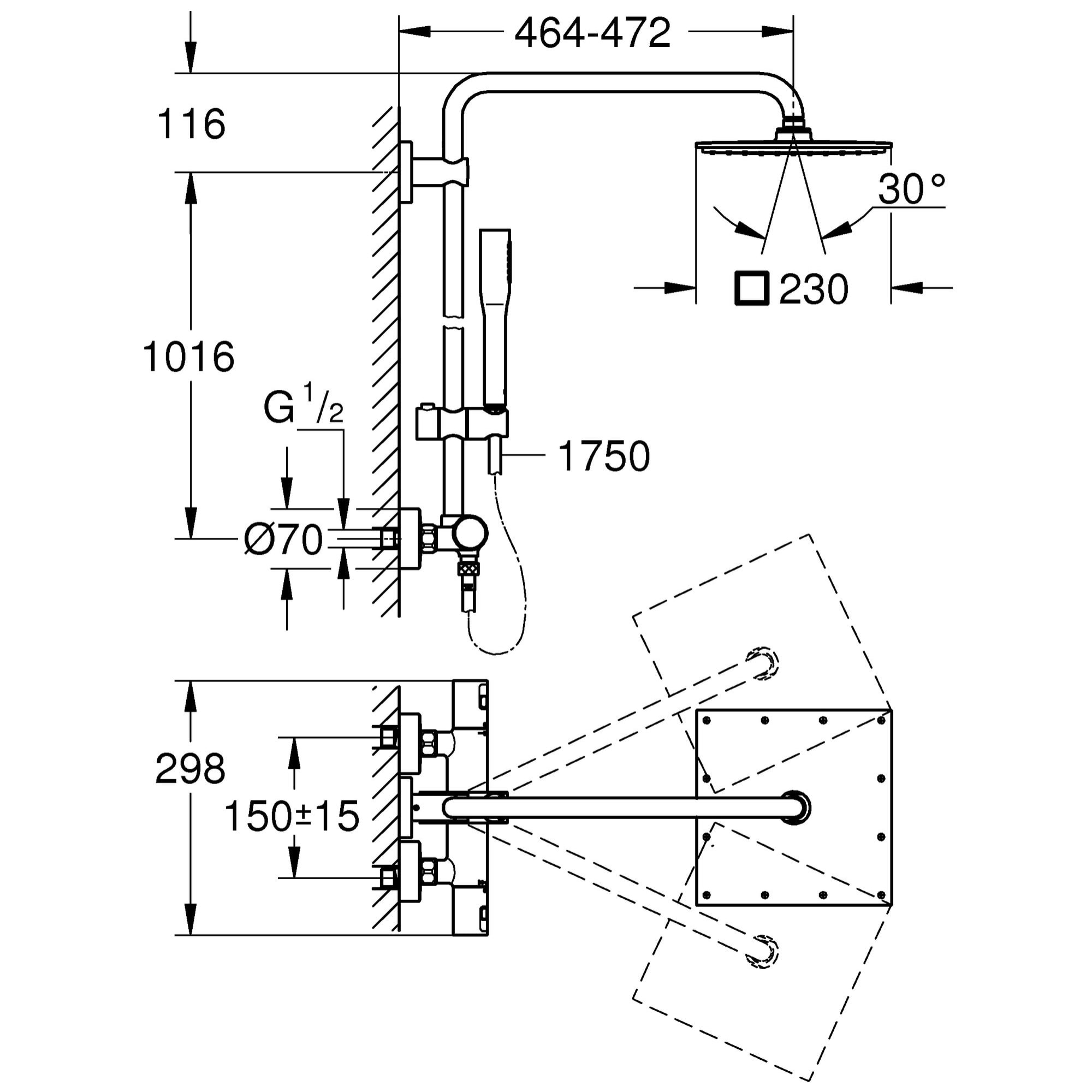 GROHE Vitalio Joy System 230 Colonne de douche avec mitigeur thermostatique Chromé 26365000