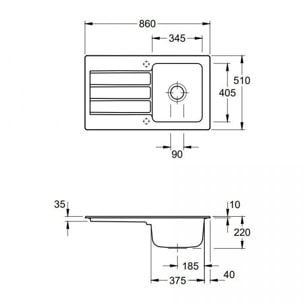 Evier 86 x 51 cm Architectura 50 Blanc + Robinet cuisine GROHE Bauloop