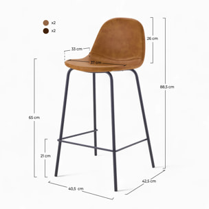 Pack 4 chaises pour îlot central camel et marron 65 cm - Henrik