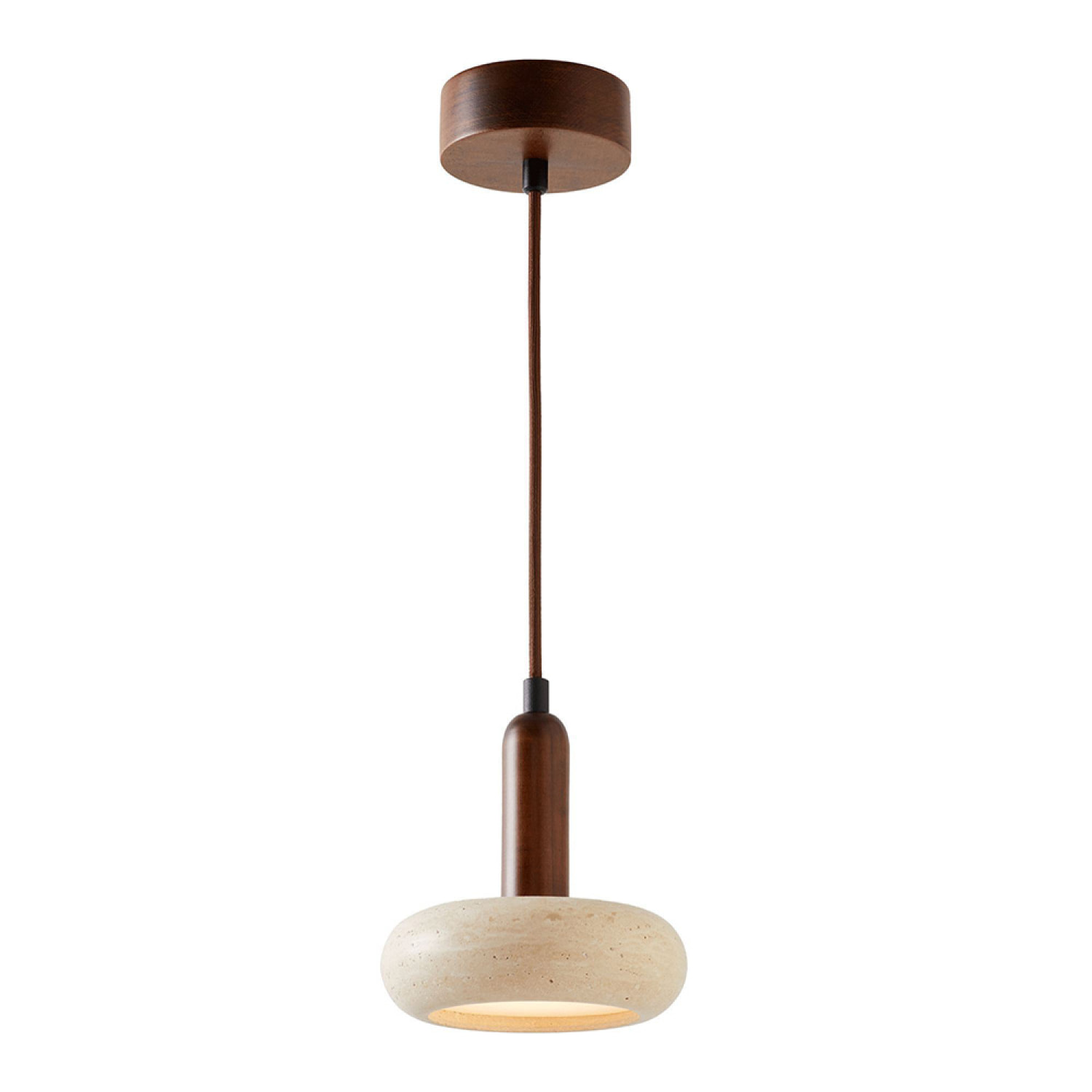 Suspension design cylindrique en travertin et bois effet noyer TIVOLI