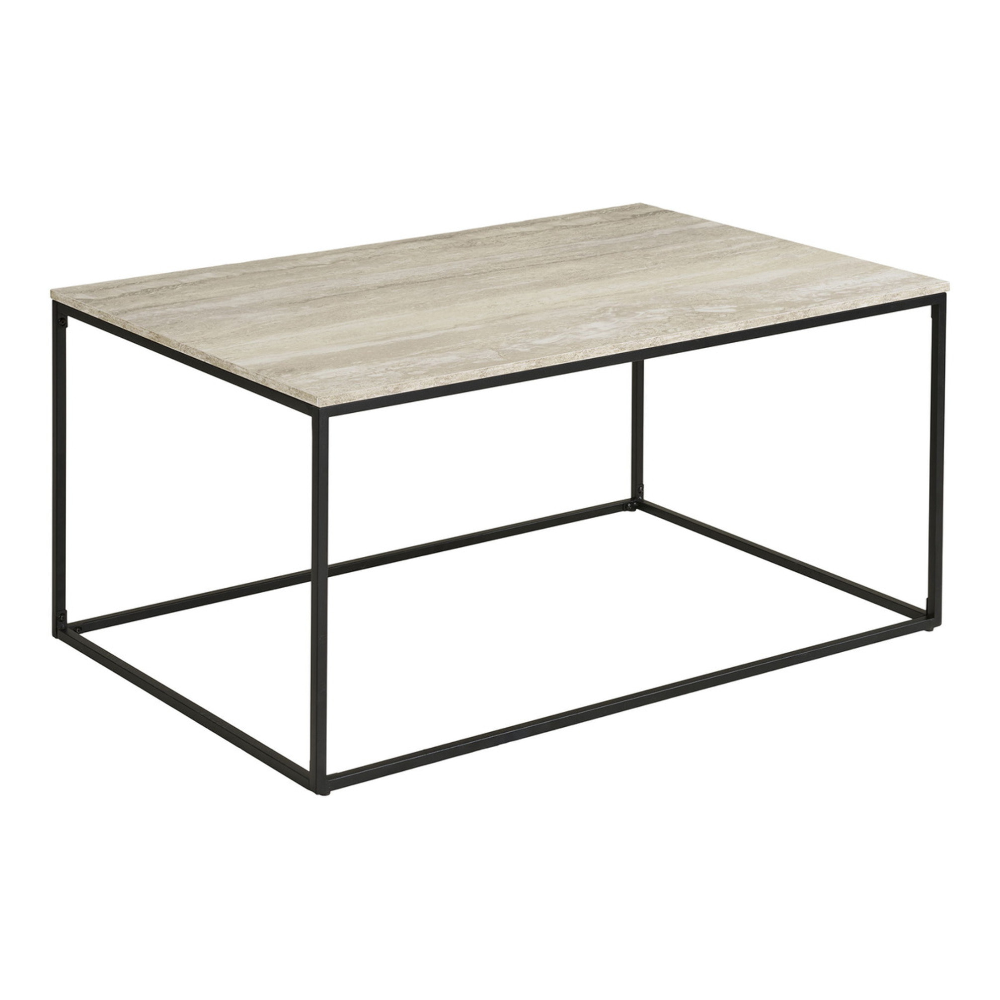 Vita - Tavolino da caffè effetto travertino con struttura nera 90x60x45 cm