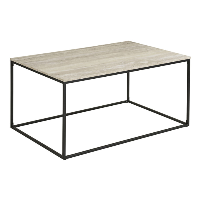 Vita - Tavolino da caffè effetto travertino con struttura nera 90x60x45 cm