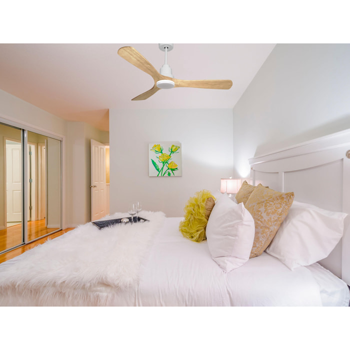 Ventilateur de plafond Réversible  Thermostat Dimmable Wifi Moteur à courant continu Toits en pente Télécommande Lumière à trois tons Hypersilence Mémoire