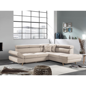 Linea - Canapé d'angle droit convertible - 5 places - avec têtières - Beige