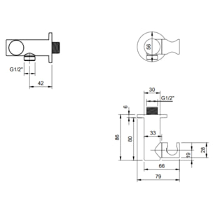 Support mural pour douchette avec raccordement Universal Showers rond or brossé