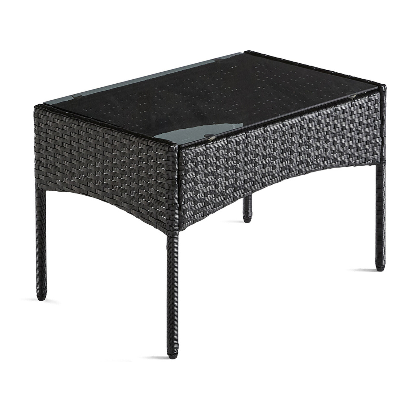 Marbella - salon bas de jardin 4 places - en résine tressée - noir avec coussins beiges - Noir / Blanc