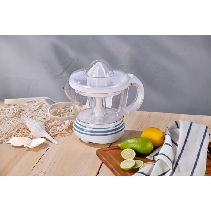 exprimidor de 40w de potencia - capacidad de 1.2 litros - arranque y parado automático - 2 conos para 2 tipos fruta