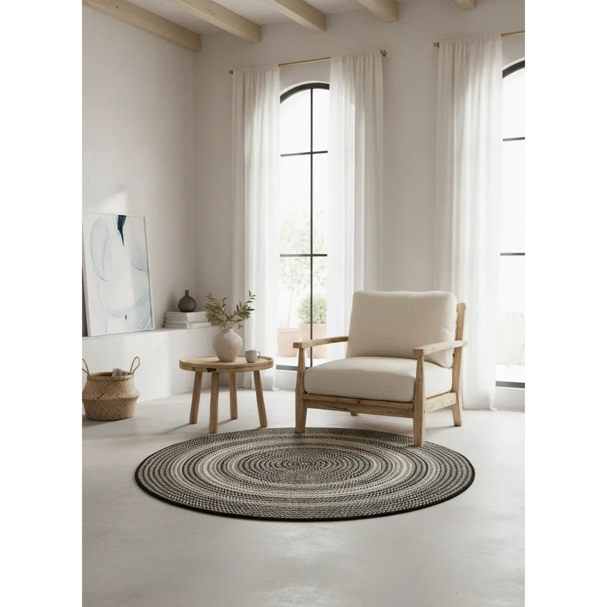 Alfombra de exterior-interior Silvana Negro, 120Ø cm