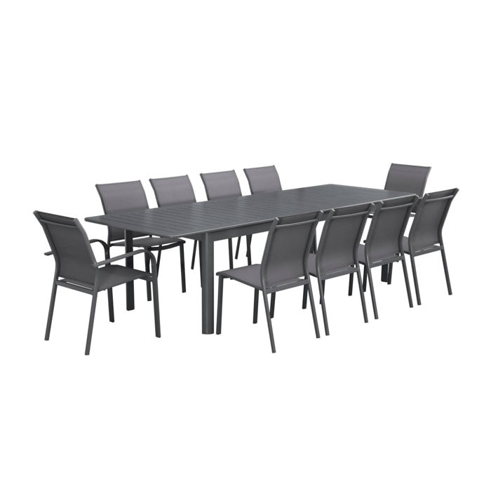 Table de jardin extensible aluminium + 10 assises SEATTLE + BUFFALO