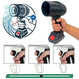 Soplador inalámbrico con motor sin escobillas, velocidad regulable, 1500W y dos baterías de 6000mAh.