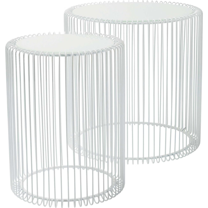 Tables d'appoint rondes Wire blanches set de 2 Kare Design