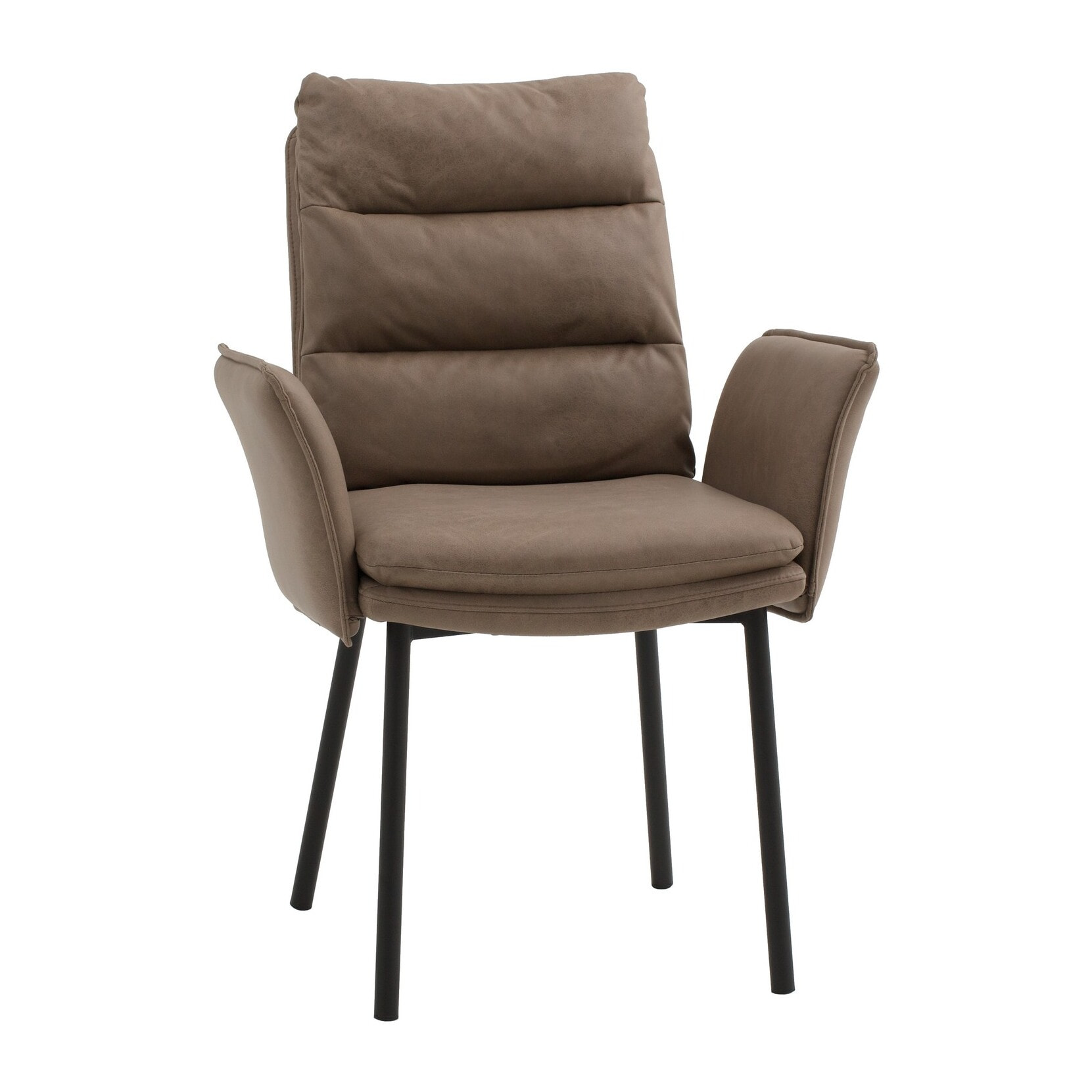 Set di 4 sedie MALIBÙ in similpelle marrone e gambe in metallo nero, con braccioli