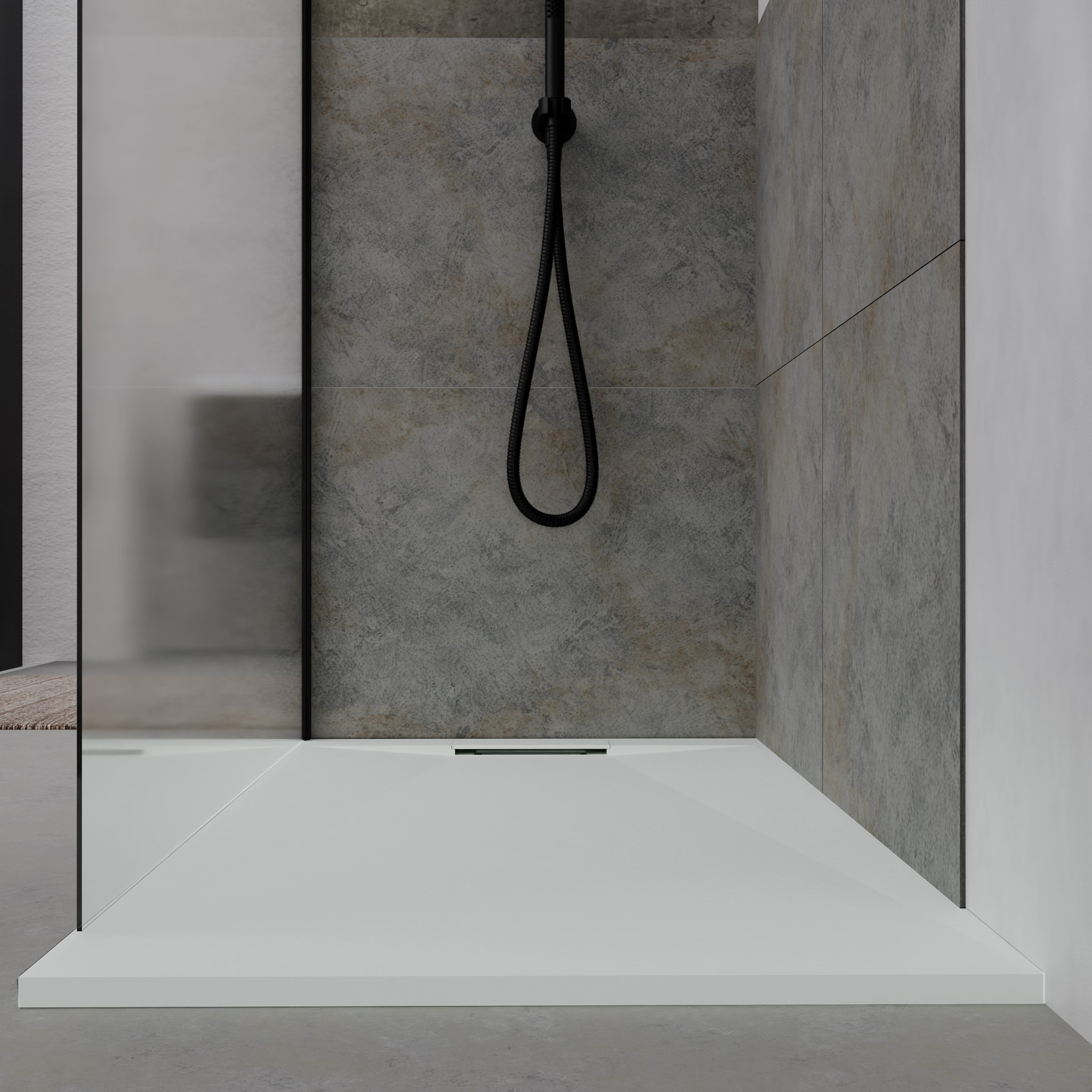 Receveur 160x80x3cm Extra-plat en Polybéton Blanc Mat Effet Pierre - Redécoupable - LIANA