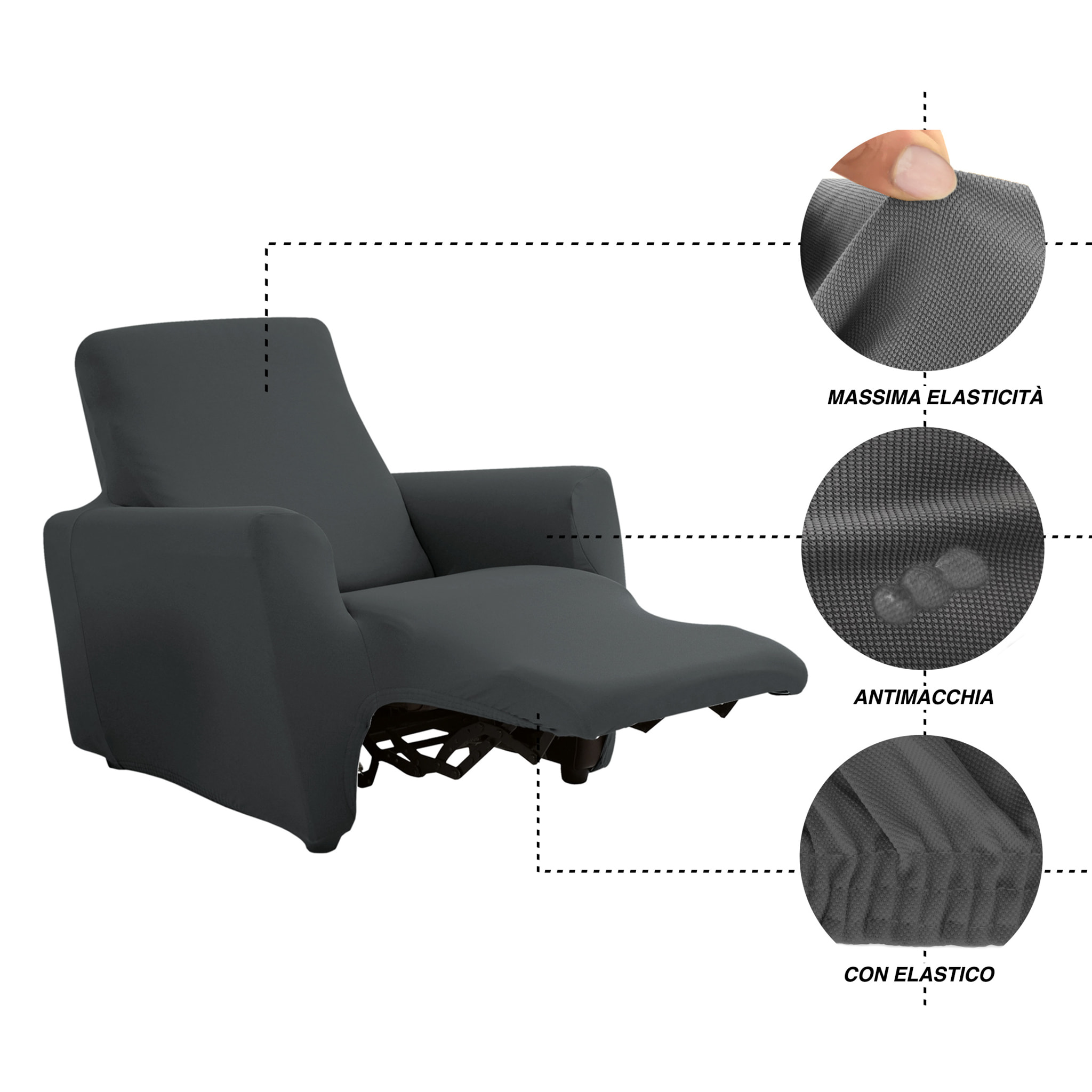 Copripoltrona Reclinabile Relax Elasticizzato Antimacchia Magic Bordeaux