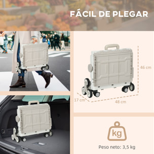 Carrito de la Compra Plegable Carrito para Supermercado con 2 Ruedas Longitud de Mango Ajustable Capacidad 35 Litros para Oficina Escuela Hogar 48x43x95 cm Blanco