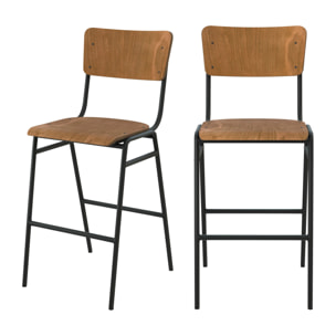 Lot de 2 chaises pour îlot central 66 cm en bois foncé - Clem