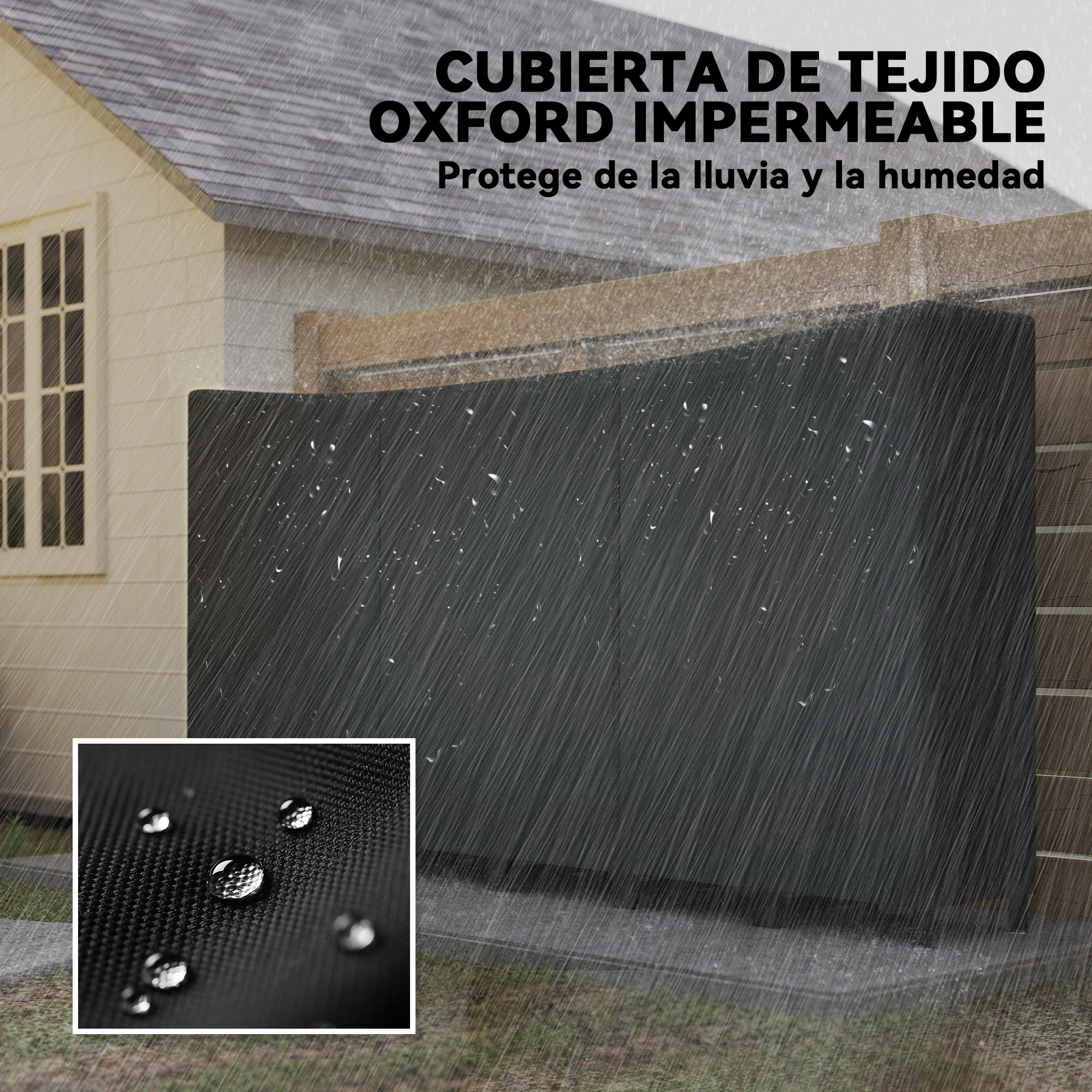 Estante de Leña Metálico, 235x31x116 cm, Leñero Exterior con Cubierta Impermeable 600D Oxford, Marco de Acero y Cadenas de Acero, Soporte para Leña de Chimenea, Almacenaje para Madera, Negro