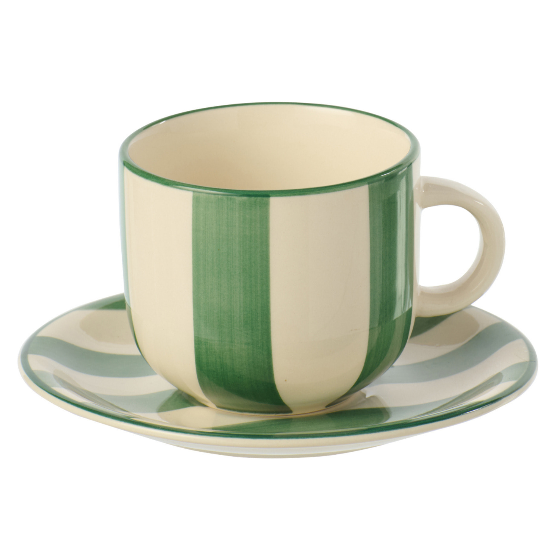 J-Line Tasse + Sous-tasse Ligné - céramique - vert/blanc - 6 pièces