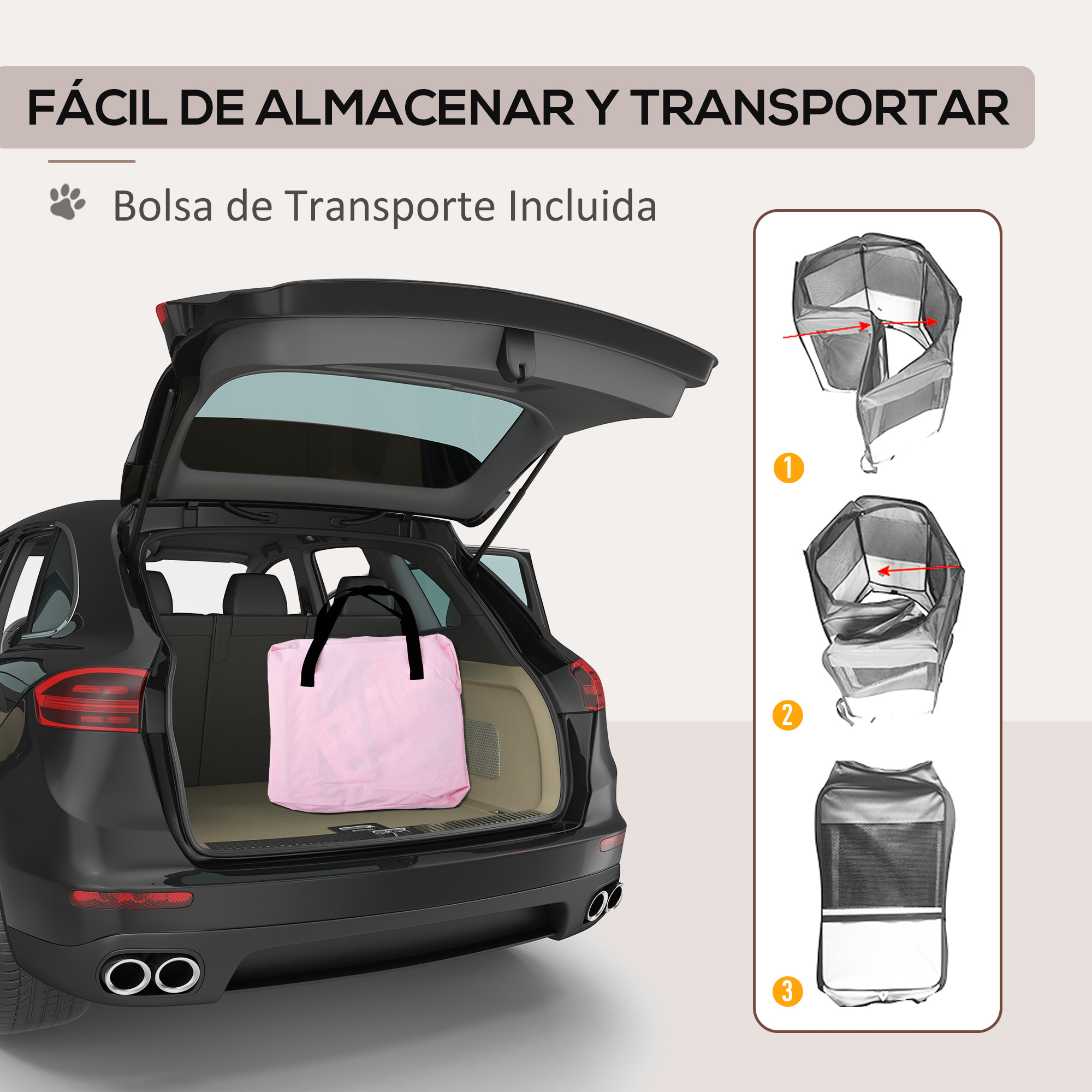 Parque Plegable para Perros y Gatos, Corralito Portátil para Animales Pequeños Impermeable de Tela Oxford con 2 Puertas, para Exterior e Interior, Ø90x41 cm, Rosa