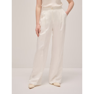 Oltre - Pantaloni wide leg misto lino - Bianco