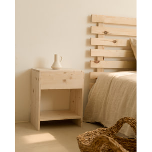 Pack de 2 mesitas de noche de madera maciza con un cajón en tono natural de varias medidas